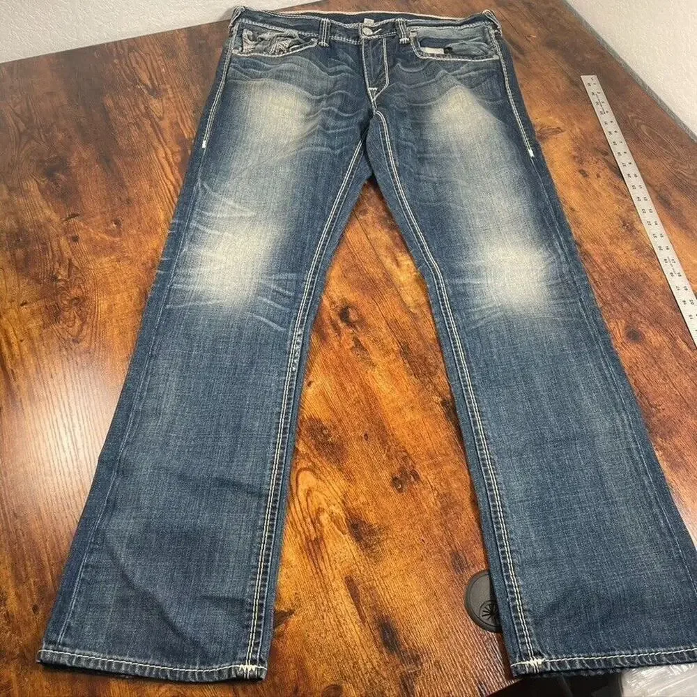 True‎ Religion Straight With Flaps Mega T Blue Jeans Mens 38X34